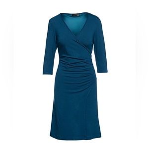 Conquista faux wrap knit dress; dark teal color; Sz M; Never worn without tags